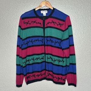 Alfred Dunner Striped Cardigan Sweater 90s y2k Mom Fashion Beaded Scalloped Edge